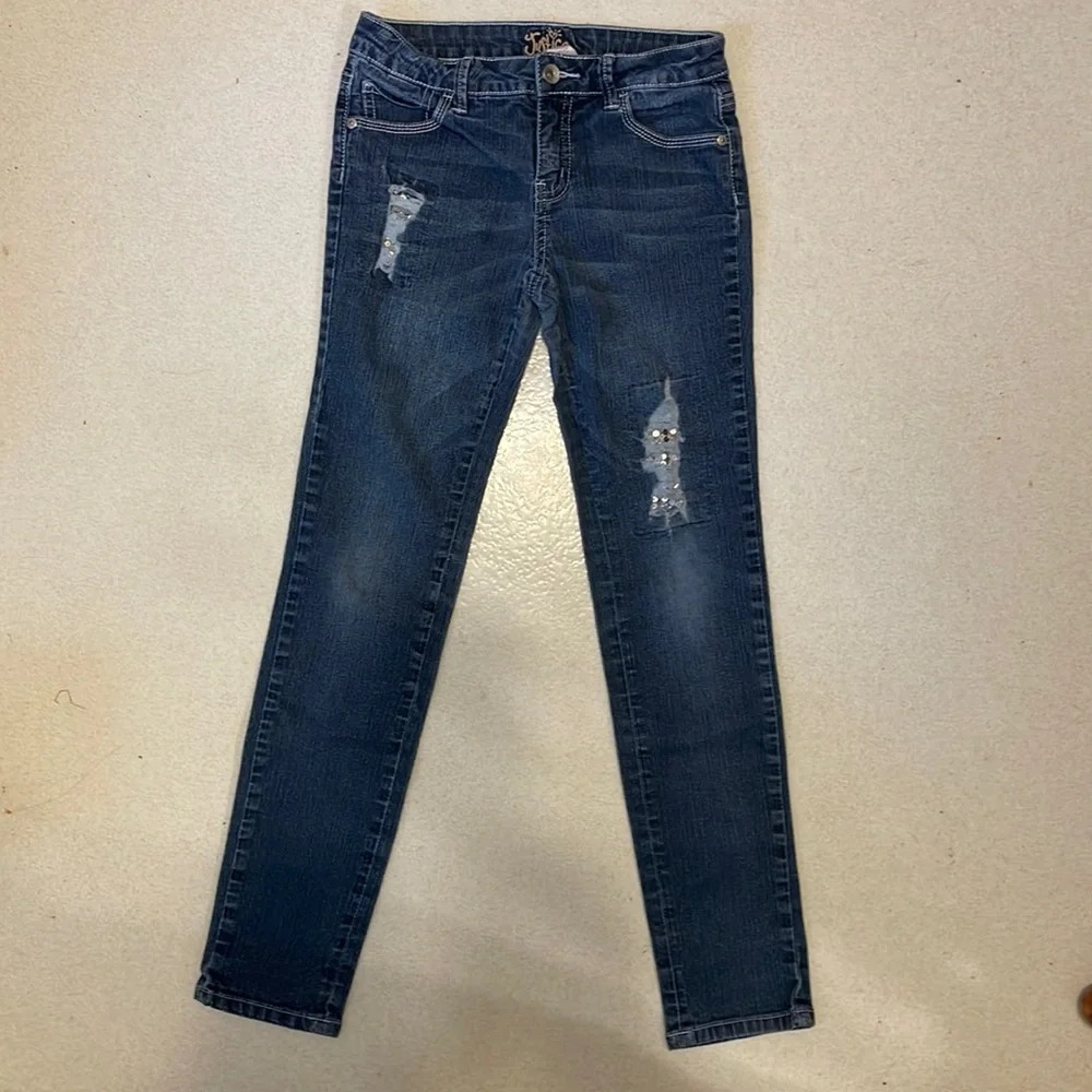 Justice straight leg denim jeans with sequines girls size 12